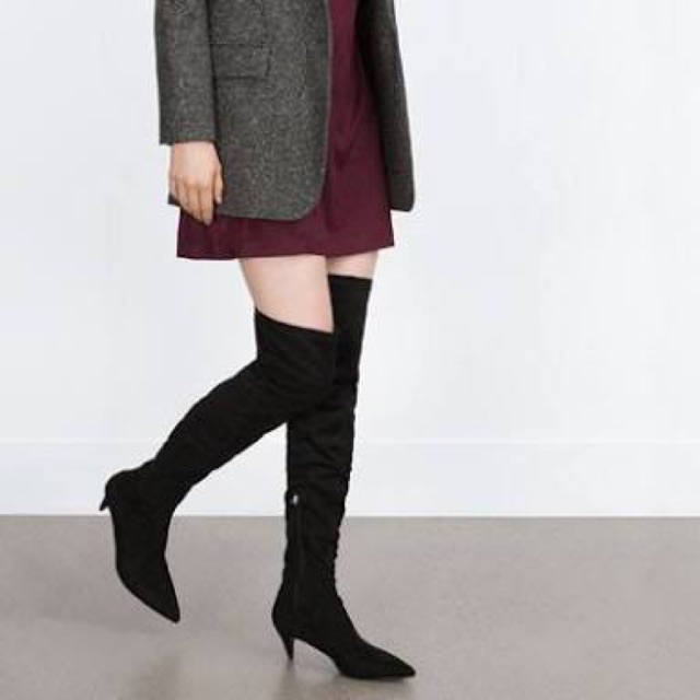 zara suede knee high boots