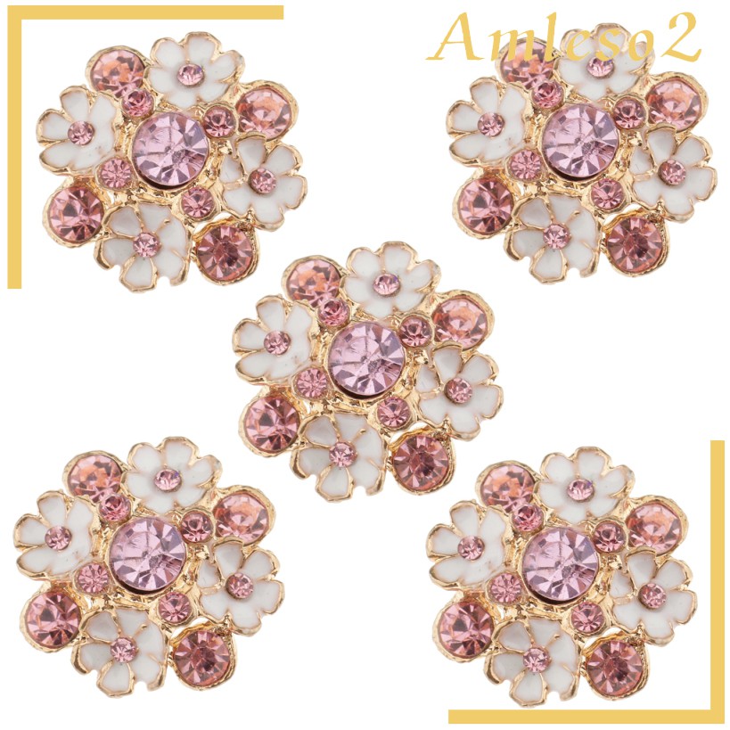 [AMLESO2] 5pcs Flower Crystal Sewing Shank Buttons for Garment Accessories DIY Decor