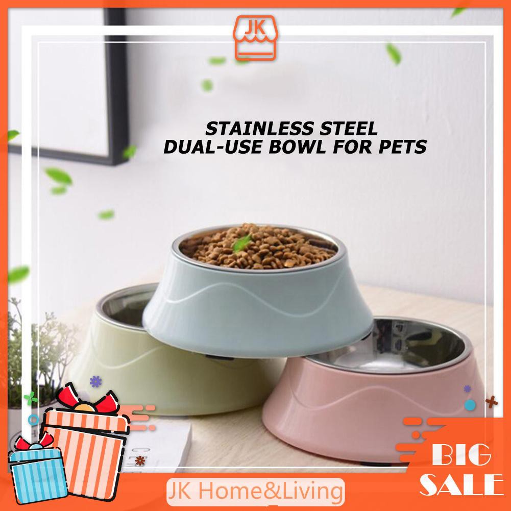 Stainless Steel Dog Feeder Drinking Food Water Non Slip Bowl Pet