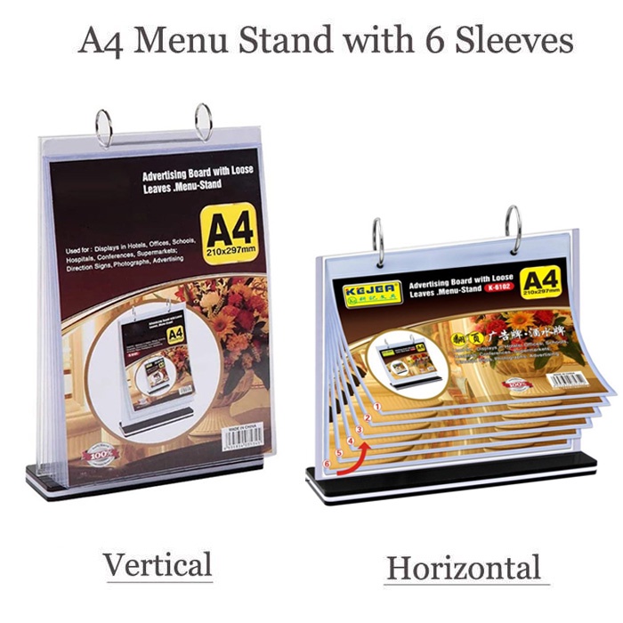 A4 Acrylic Flip Menu Stand Menu Display Stand with 6 Page for ...