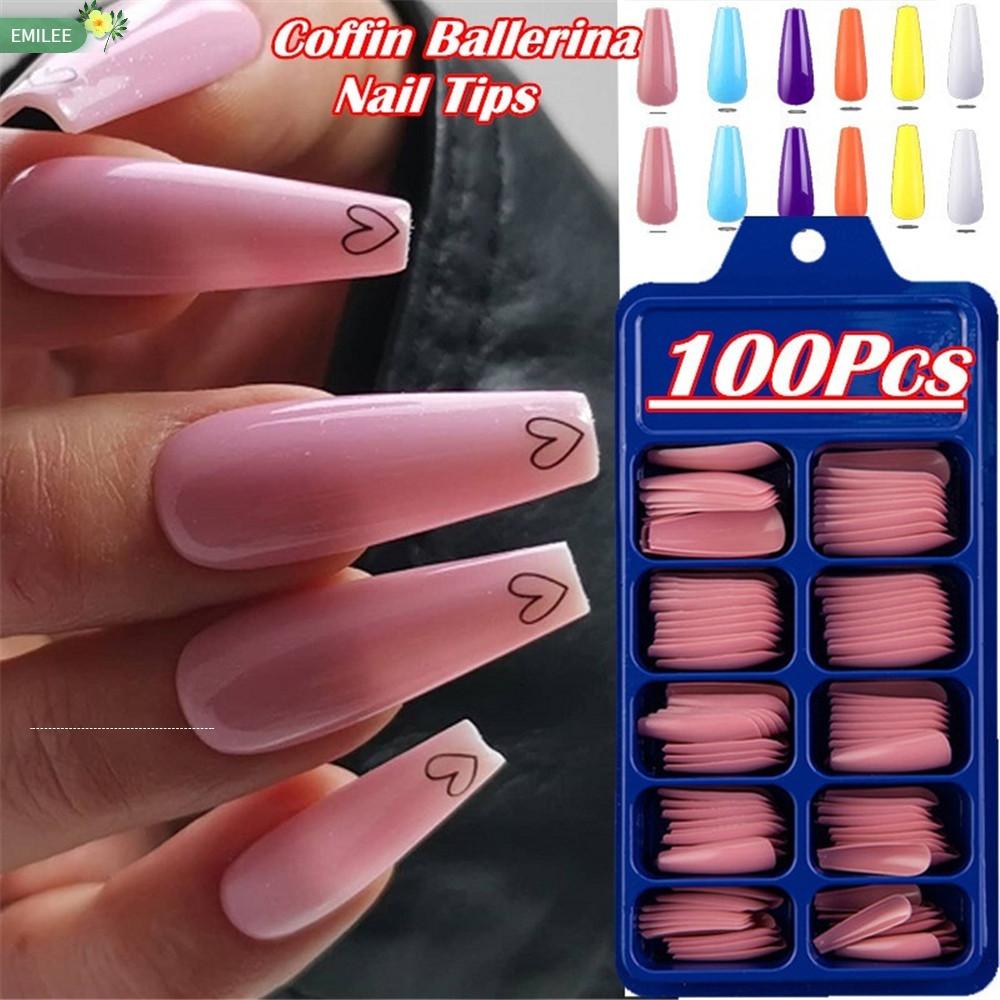 Emilee Candy Color False Nail Tips Beauty Tools Full Cover Coffin Fake Nails Diy Ballerina Uv Gel Acrylic Manicure Yellow Orange Red 100pcs Set Shopee Philippines