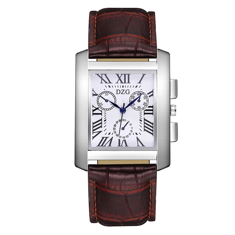 Retro business men's watch simple and elegant quartz watch Roman scale three-eye square belt watch §HUJU Trade§
