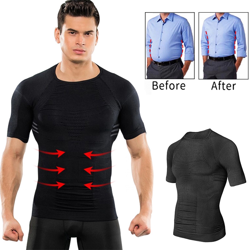 Men Body Shapers Slimming Tops Posture Corrector T-shirt Trainging Wear ...
