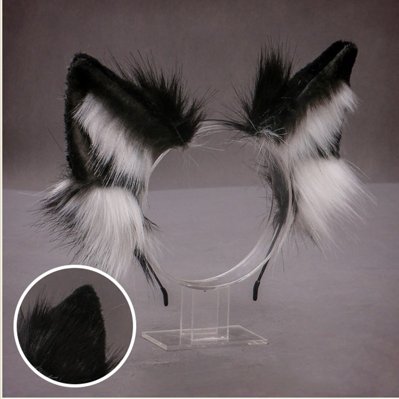 New Furry Plush Foldable Wolf Cat Ears Headband Realistic Animal Fox ...