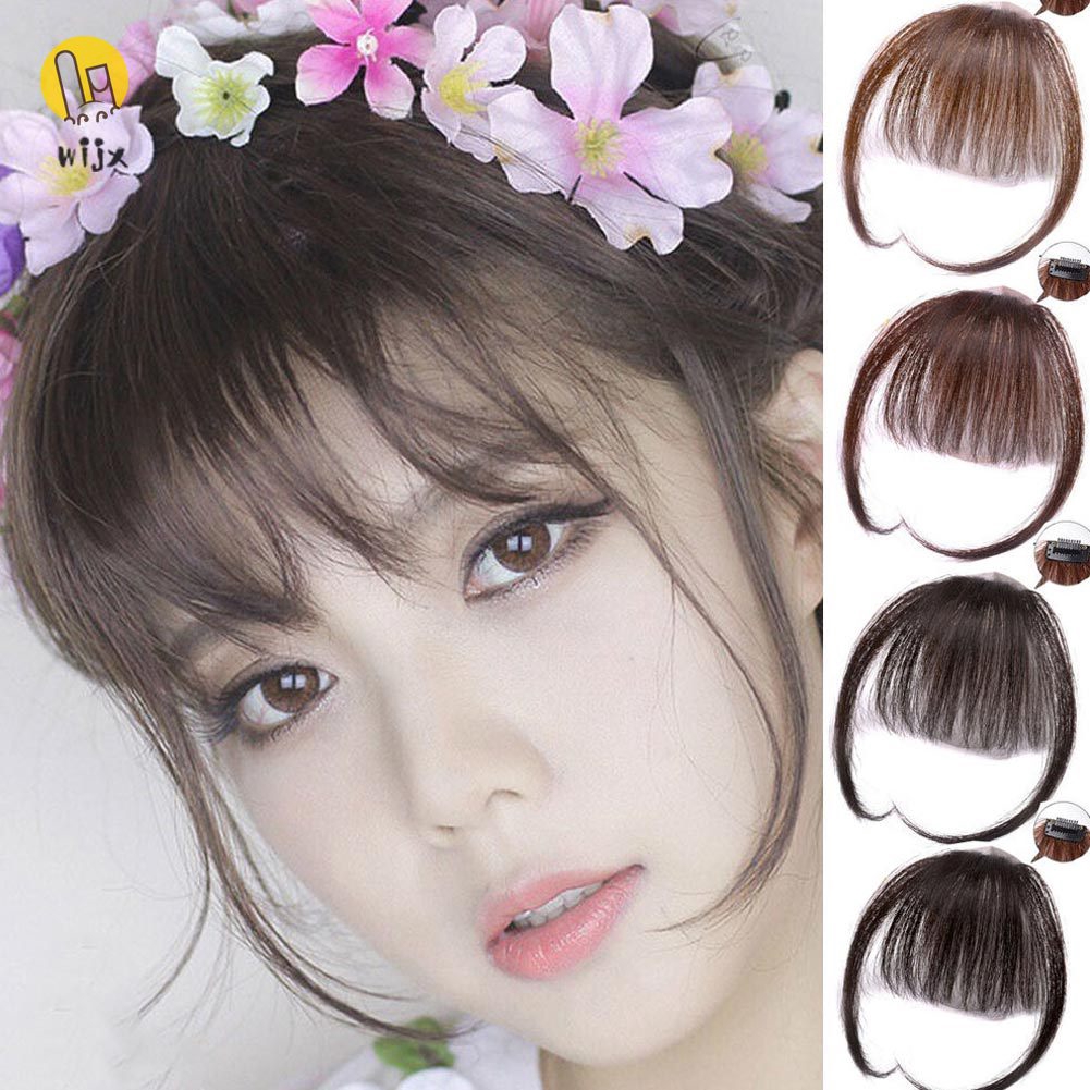 WiJx❤❤❤Summer Korean Thin Neat Air Bangs Fake Hair Seamless Clips in Front  Fringe Girls Hairpiece @P