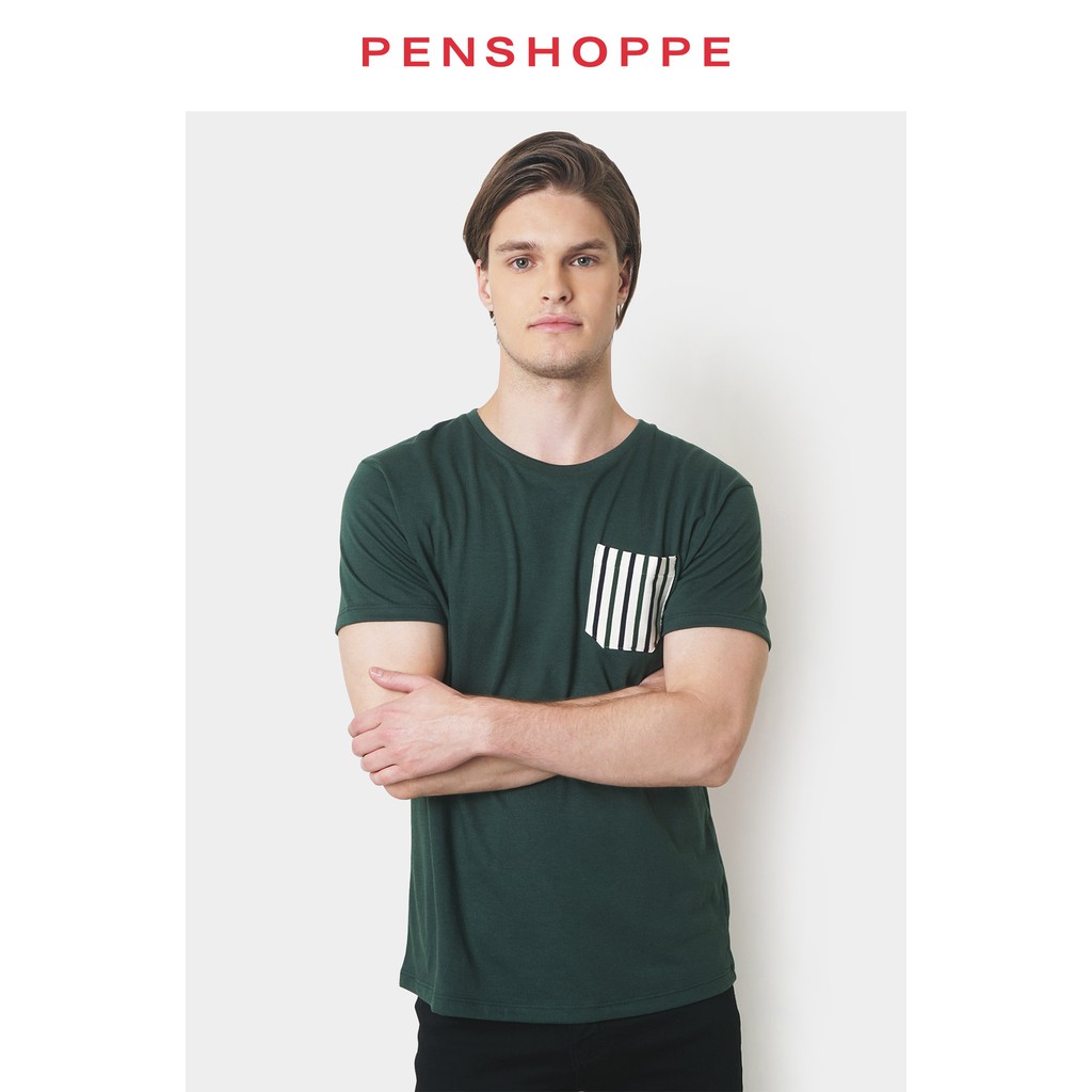 Penshoppe T-Shirt With Pocket For Men (Dark Green) | Shopee Philippines
