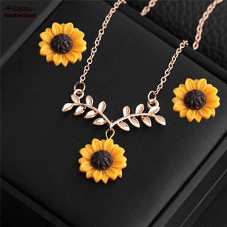 HW Fashion Creative Bohemia Sunflower Earrings Necklace Set Drop Dangle Jewelry Gift