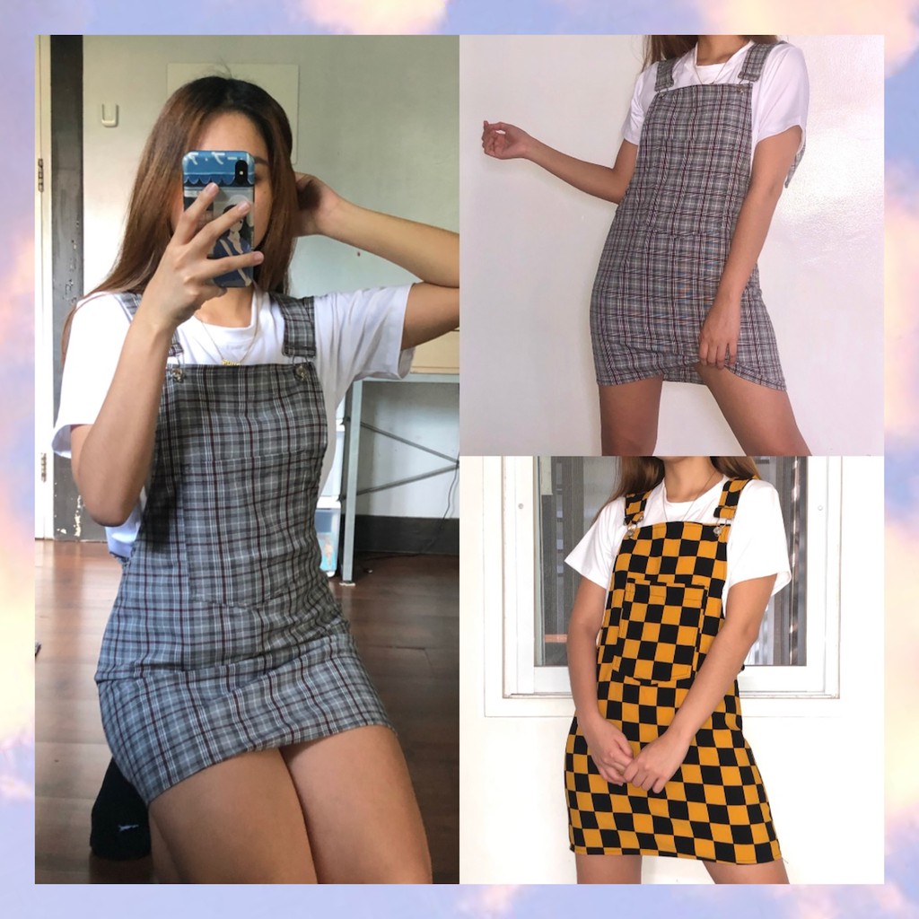 plaid overalls skirt