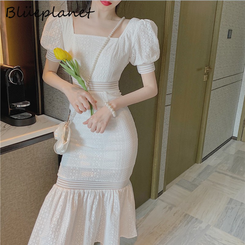 white mermaid dress with sleeves