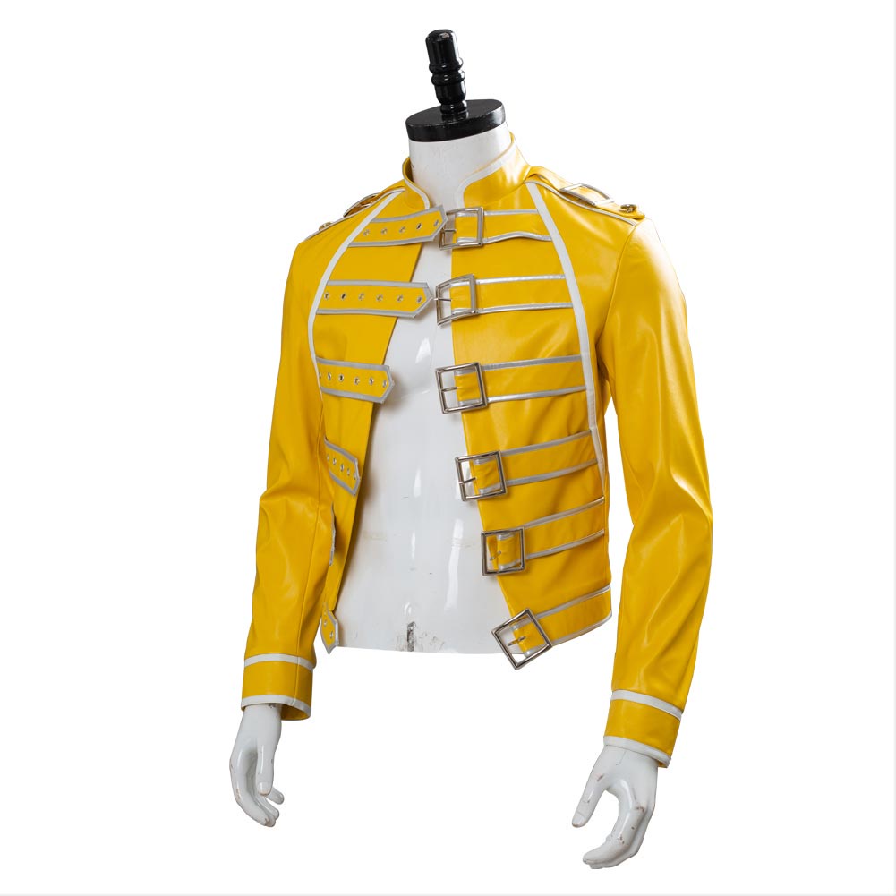 In Stock Queen Lead Vocals Freddie Mercury Cosplay Costume Men Yellow Jacket/Full set Pant Costume
