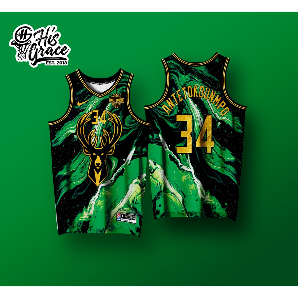 MILWAUKEE BUCKS GREEN GOLD FULL SUBLIMATION HG CONCEPT JERSEY | Shopee 