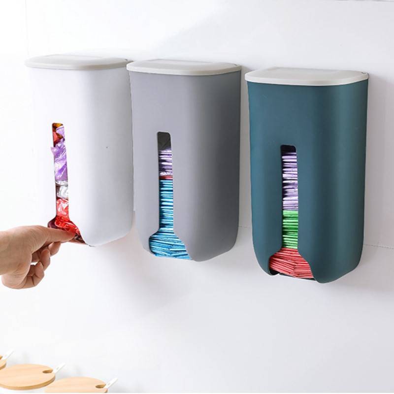 Kitchen Grocery Plastic Bag Holder Bag Storage Box Wall Mount Bag Saver