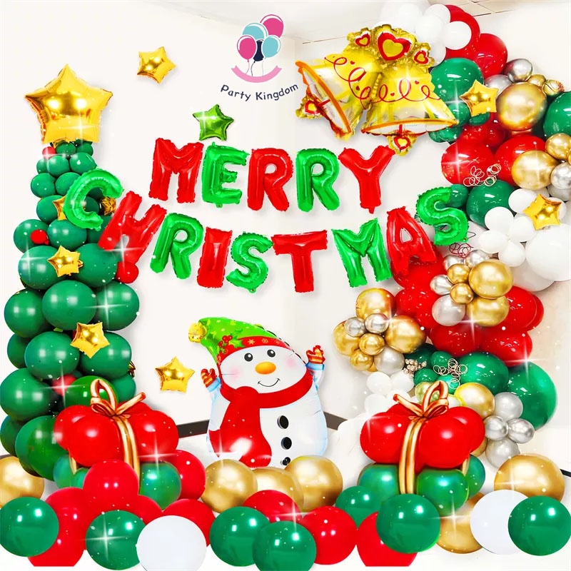 New 93pcs Set Merry Christmas Theme Balloon Party Backdrop Home Decoration Foil Santa Claus Snowman