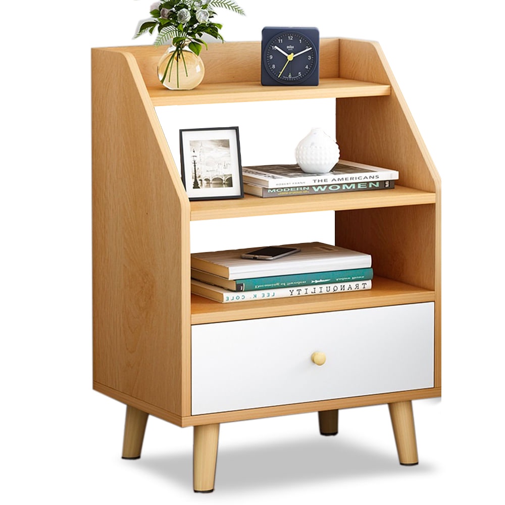 WM DIY Modern Minimalist Nordic Style 3 Layer Bed Side Table With 1 Drawer CTG011
