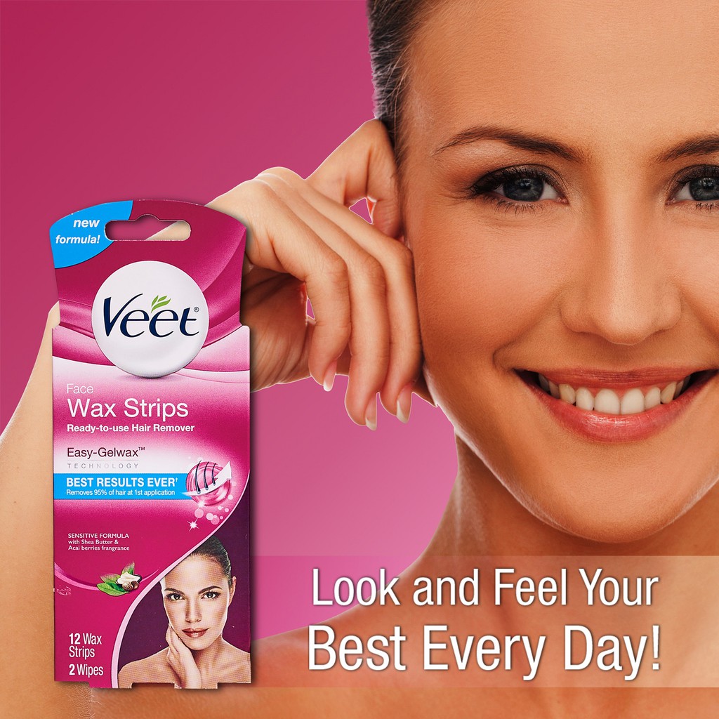 Veet Hair Remover Face Wax Strips For Sensitive Skin, 12 Wax Strips plus 2  Wipes | Shopee Philippines