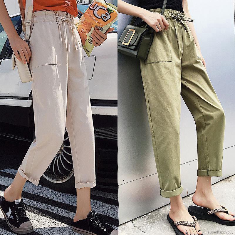 women's drawstring ankle cargo pants