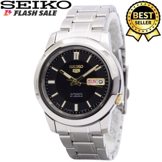 （hot）Seiko SNKK 5 21 Jewels Expensive Day & Date Black Dial Stainless Steel Band Watch for Men(Silve #1