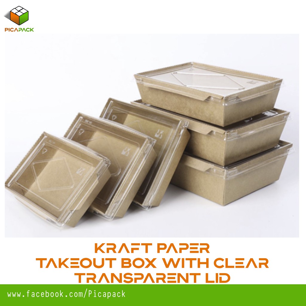 10pcs Disposable Kraft Paper Takeout Box with Clear Transparent Lid