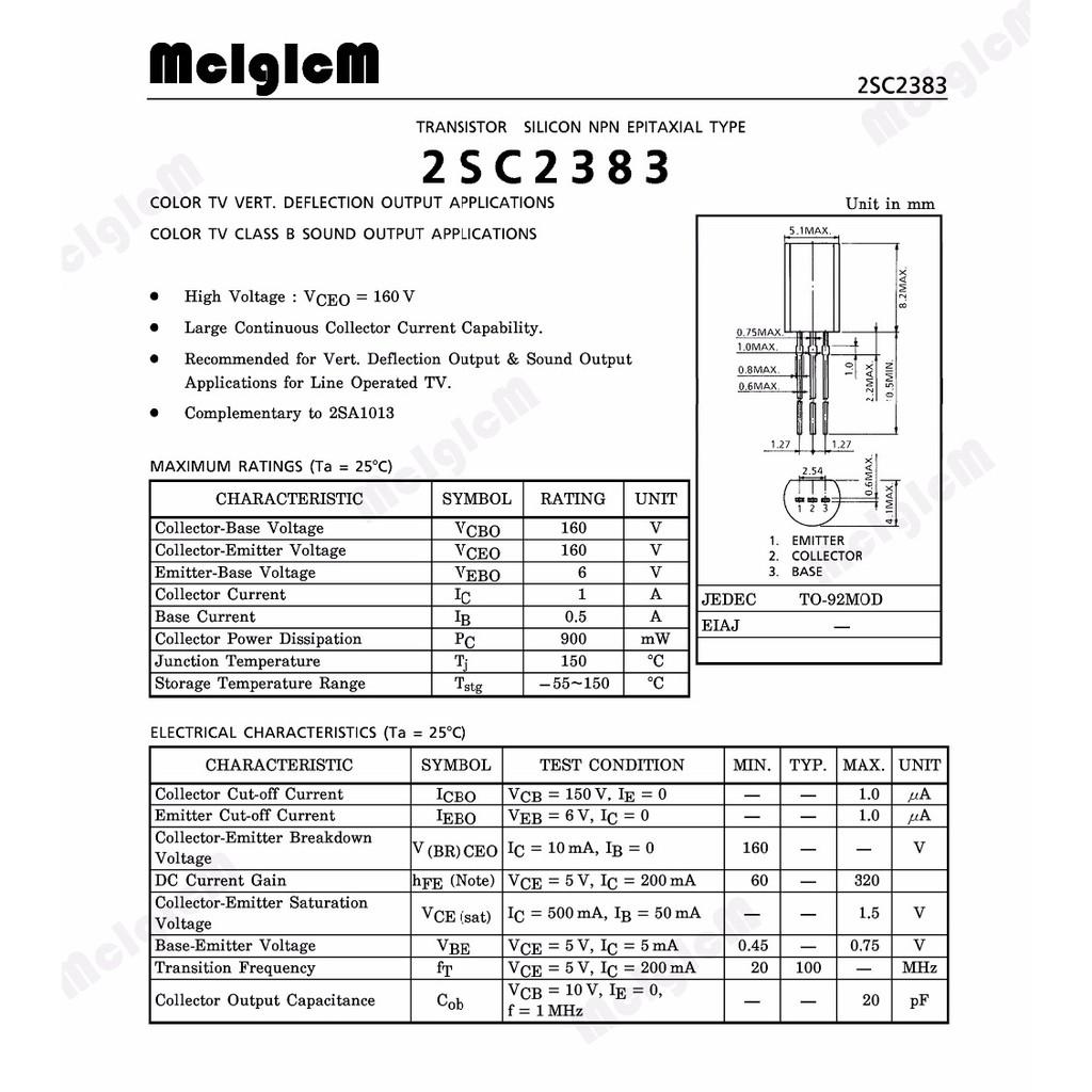 C2383Y 2SC2383 inline triode transistor TO92L 1A 160V NPN Shopee