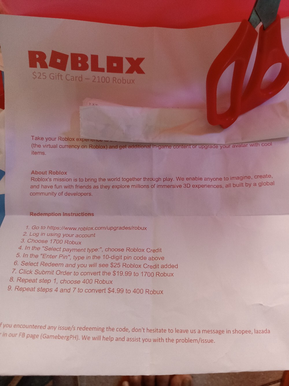 Robux Roblox 25 Gift Card 2100 Points Shopee Philippines - lazada roblox gift card