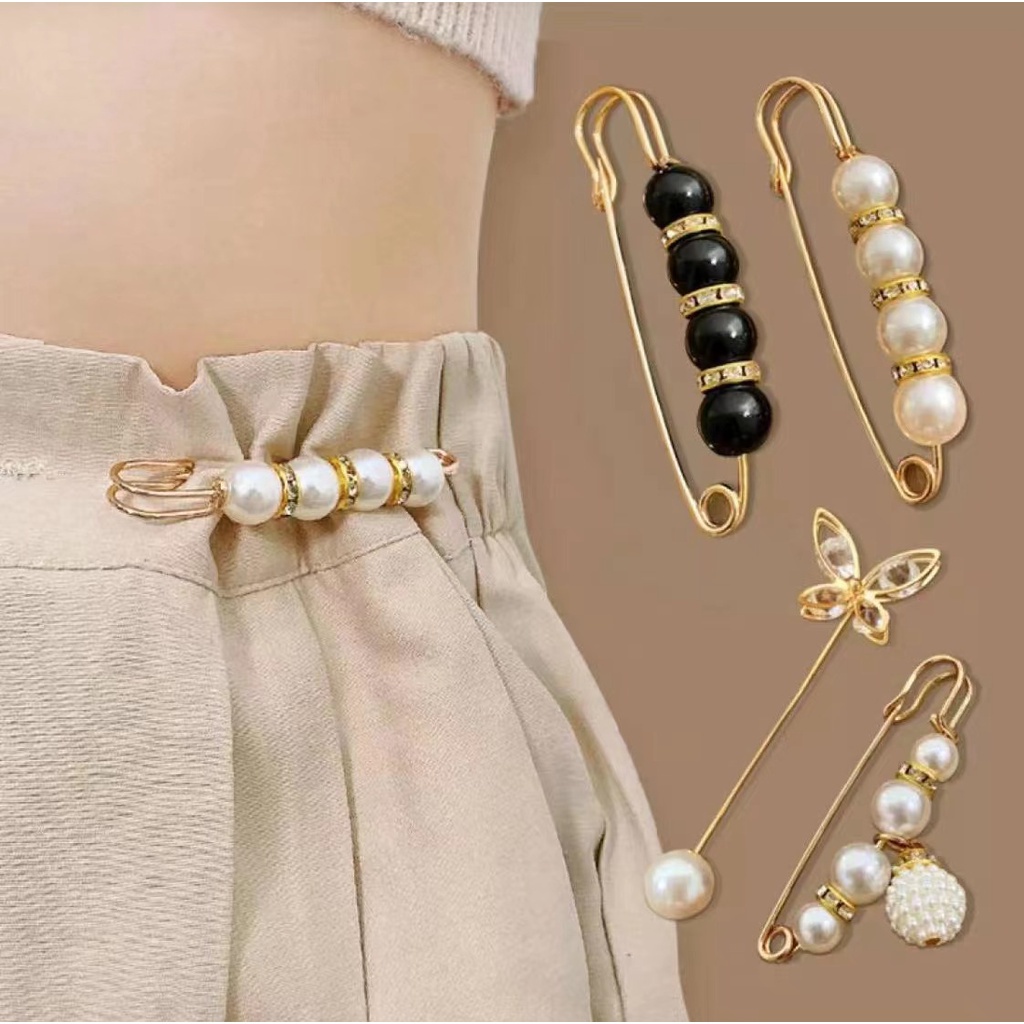 1pc Pearl Brooch Tightening Waistband Pin Opening Bottom Metal Pearl