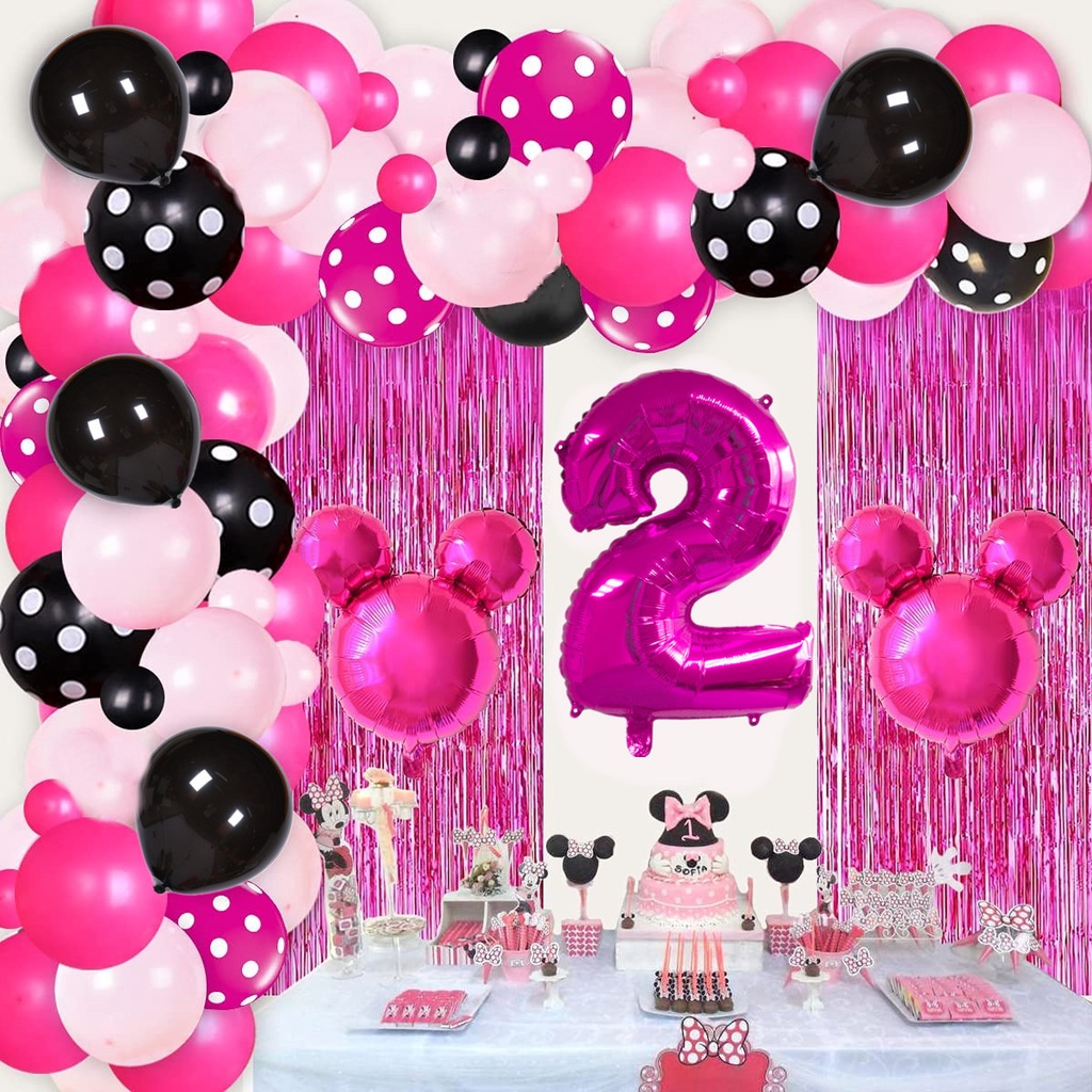 87pcs Rose Red Theme Minnie Mouse Balloons Set 1-9th Mickey Mouse ...