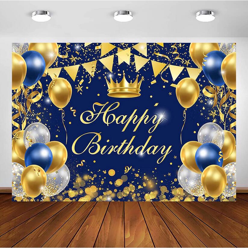 Royal Blue Happy Birthday Backdrop Golden Crown Photography Boy Birthday  Party Decor Background Customize Banner Photo Studio 