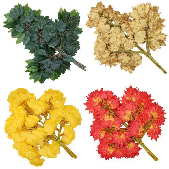 2 Pcs Branches Artificial Fall Plastic Leaves Autumn Maple Leaf
