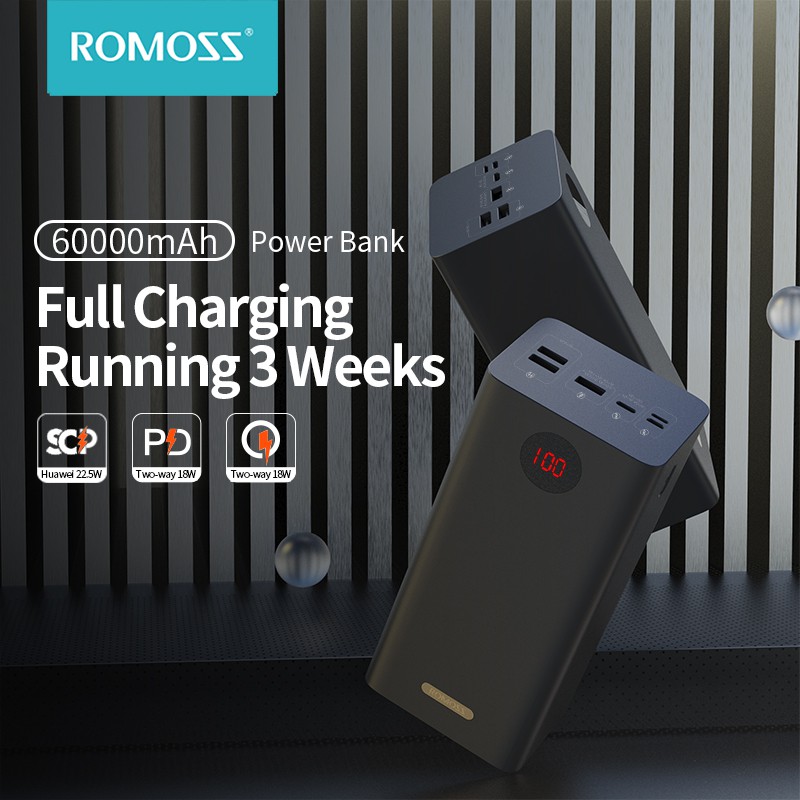 Romoss Pea60 60000mah Powerbank 225w Pdqc 30 Fast Charging Type C Micro Usb Original Power 