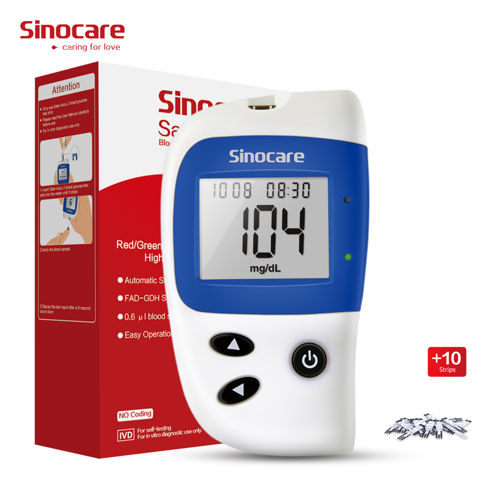 Sinocare SafeAccu2 Blood Monitor Glucose Diabetes Test Kit Sugar Blood