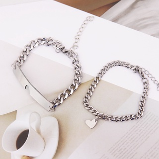 2Pcs Cuban Stainless Steel Bracelet, Couples Heart-shaped Bracelet Simple Personality Jewelry #9