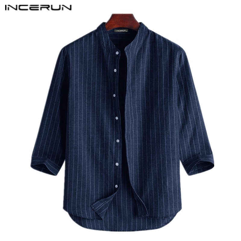 INCERUN Men Striped 3/4 Sleeve Button Front Shirt | Shopee Philippines