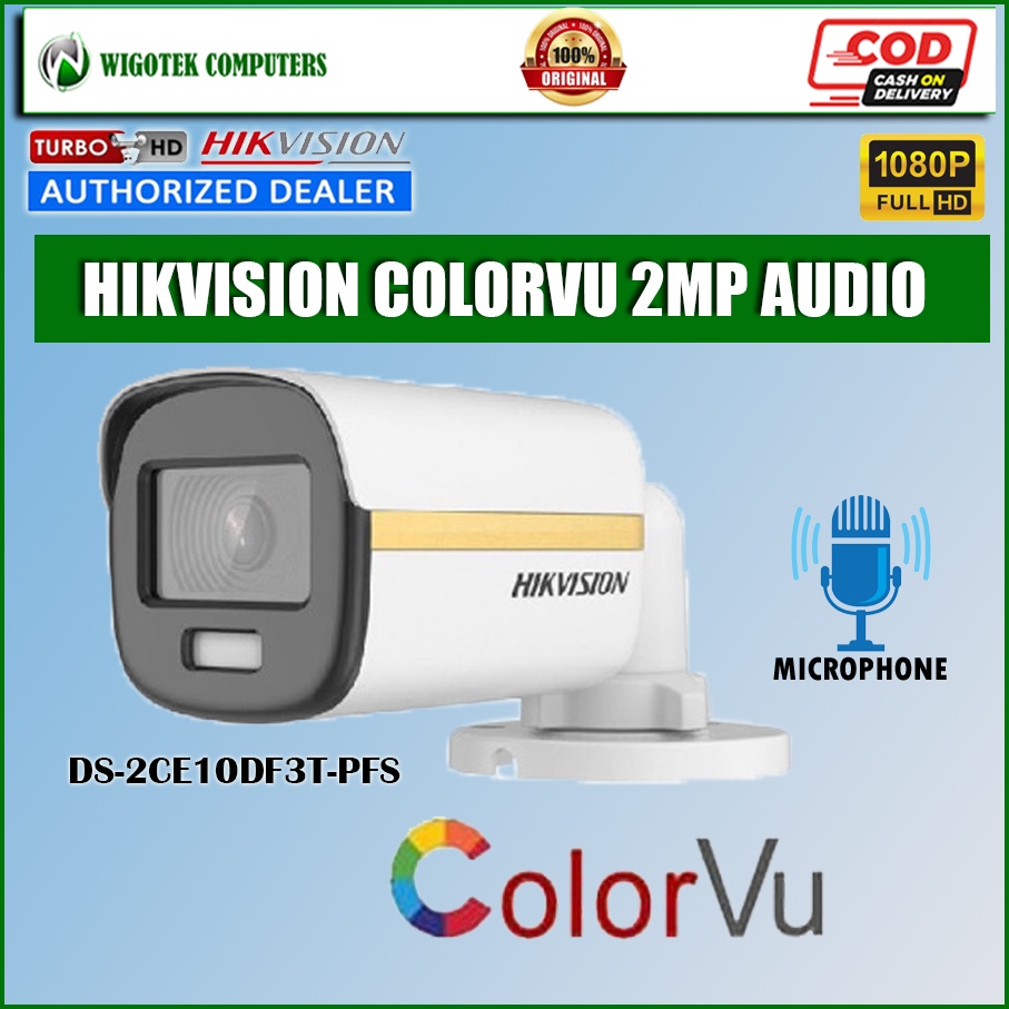 Hikvision Colorvu Camera 2mp With Audio Ds 2ce10df3t Pfs Shopee