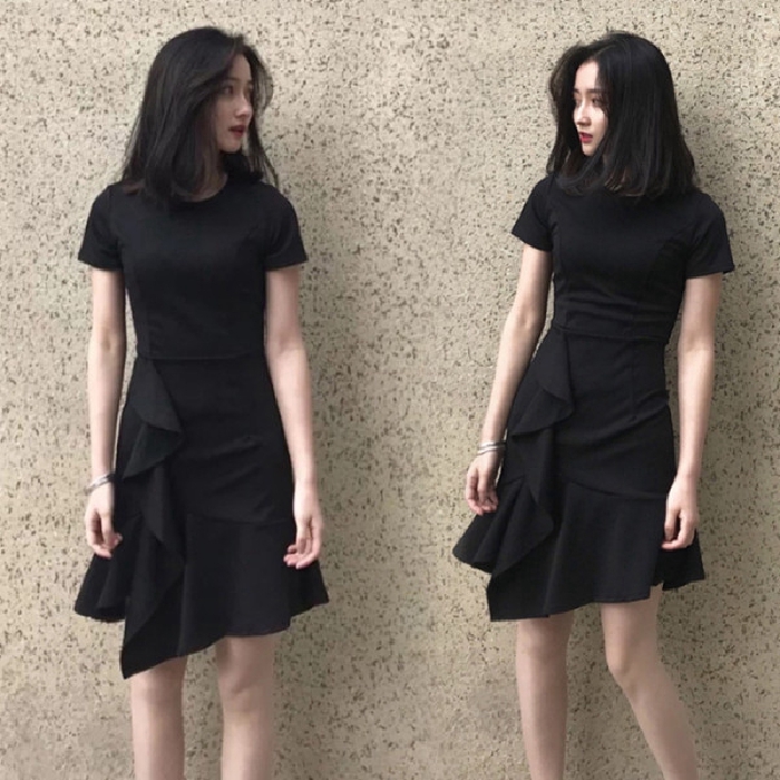 black midi mermaid dress