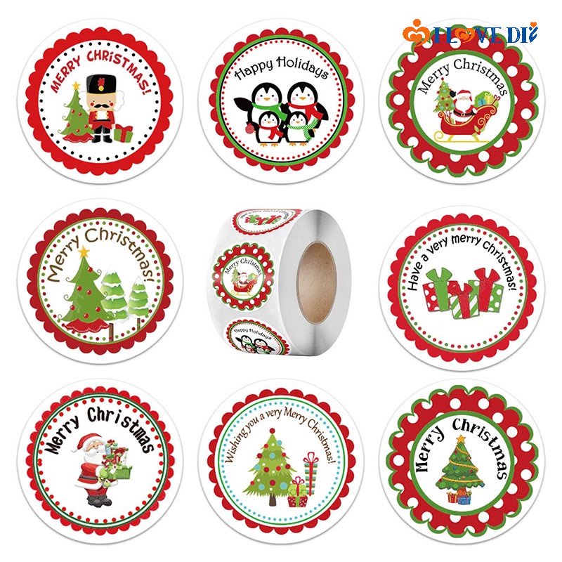 500 Pcs/ Roll Creative Merry Christmas Kraft Paper Tag Sticker ...