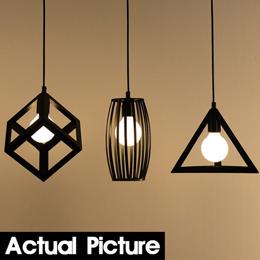 1pc Modern Pendant Light Black Iron Hanging Cage Vintage Led Lamp