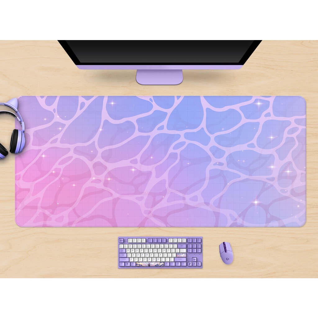 Purple Aesthetic Desk Mat wave, Pastel mouse pad kawaii, cute anime