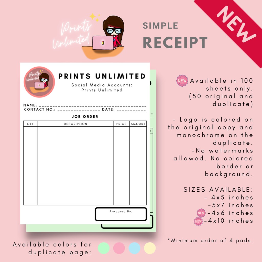 Customized/Personalized Plain Simple Receipt PRE ORDER BELOW 20 PADS