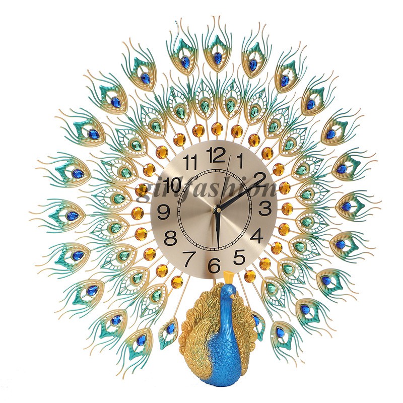 New Luxury Peacock Modern Wall Clock 3D Crystal Jeweled Diamond Home Room Decor Shopee Philippines