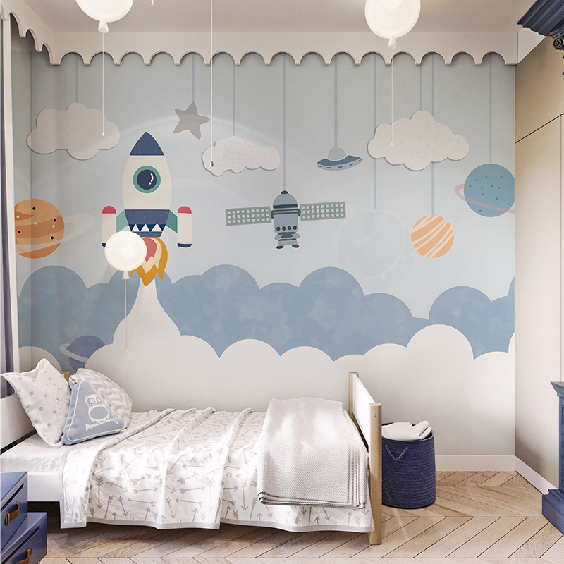 ≐≨Children's room wallpaper boy bedroom background wall custom  environmental mural cartoon space roc | Shopee Philippines
