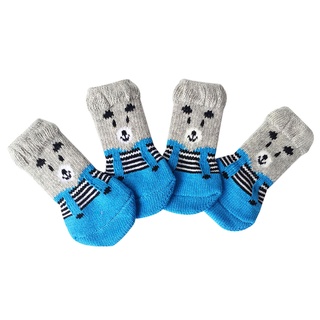 4pcs Warm Puppy Dog Shoes Soft Pet Knits Socks Cartoon Anti Slip Skid Socks Small Dogs Breathable Pe
