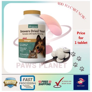 NaturVet Brewer's Dried Yeast Tablets With Garlic Plus Omegas / Vitamins For Dogs & Cats 1 tablet