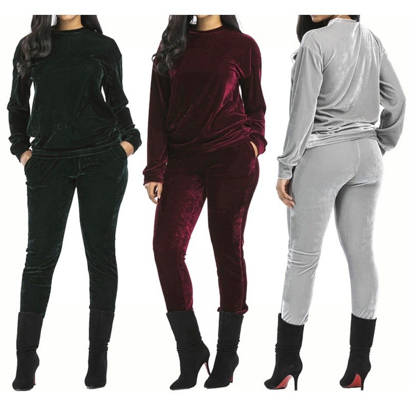 womens velvet tracksuit sets