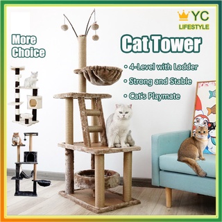 【On Stock】Cats Condo Tree House Scratch Posts Plush Cozy Perch Multi-Level Tower Indoor Cat Kitten