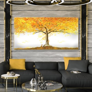 Autumn Fallen Leaves Posters Yellow Tree Canvas Paintings Landscape Art Picture On The Wall Home Decoration Cuadros For Bedroom #5