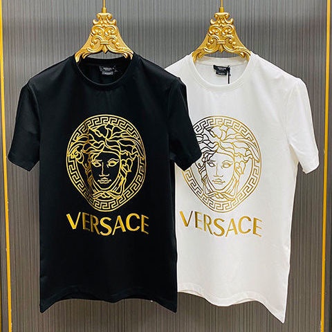 Versace Tag + Label Gold Print Cotton Crew Neck Short Sleeves | Shopee ...