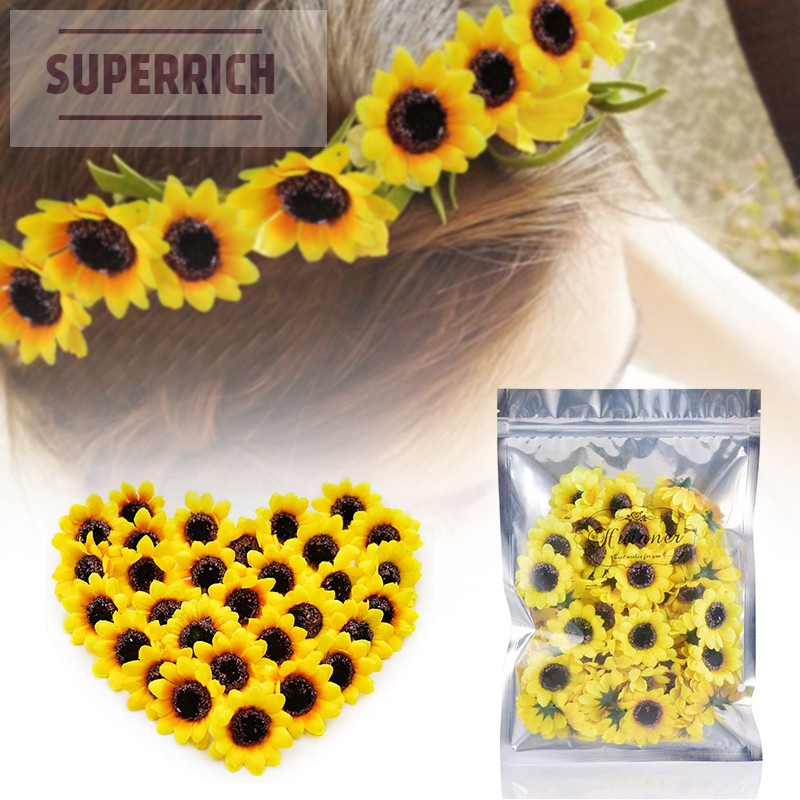 100X Mini Realistic Sunflower Artificial Flower Floral Decor DIY Fake Sunflower 