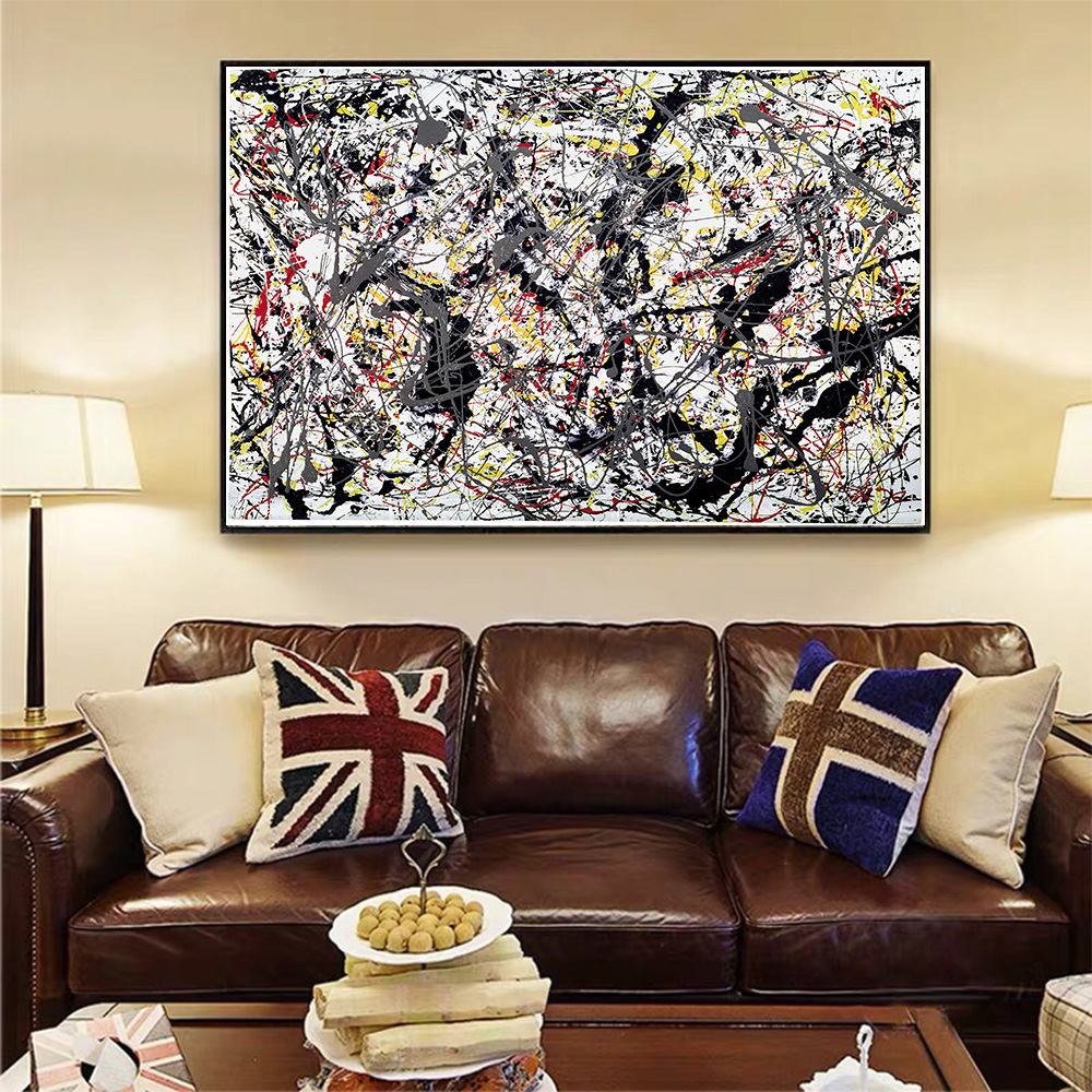 Holover Jackson Pollock Silver Over Black White Yellow And Red Canvas Painting Abstract Artwork Wall Art Room Decor Aesthetic Shopee Philippines