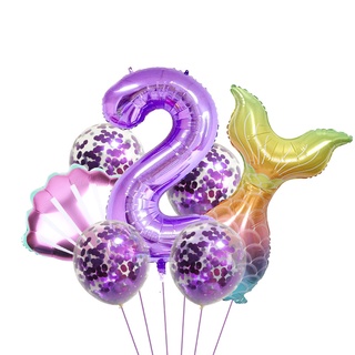 7 Pcs 40Inch Number Mermaid Balloon Set Theme Party Decoration Background Layout #8