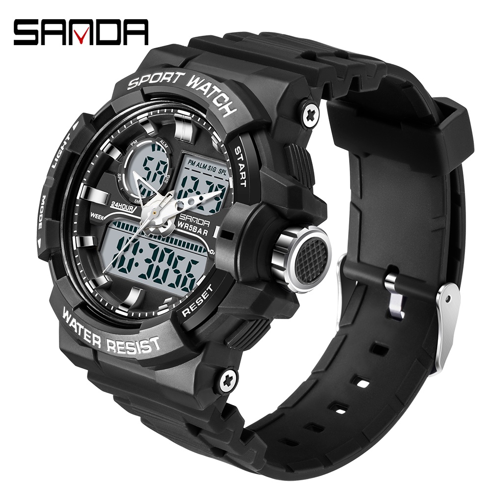 SANDA Men's Dual Display LED Digital Watch Luminous Cool Personality ...